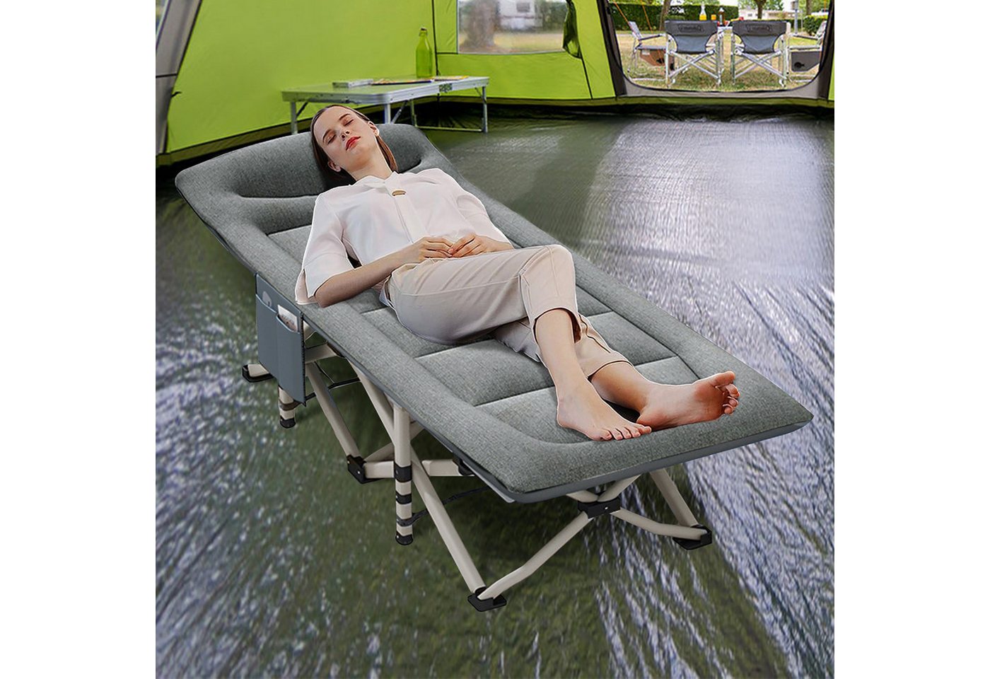 CALIYO Feldbett Faltbett mit Dicker Matratze Klappbett Campingbett bis 200 kg (200 x 80 x 40 cm Faltbar) für Indoor, Outdoor, Strand und Garten Bild 5