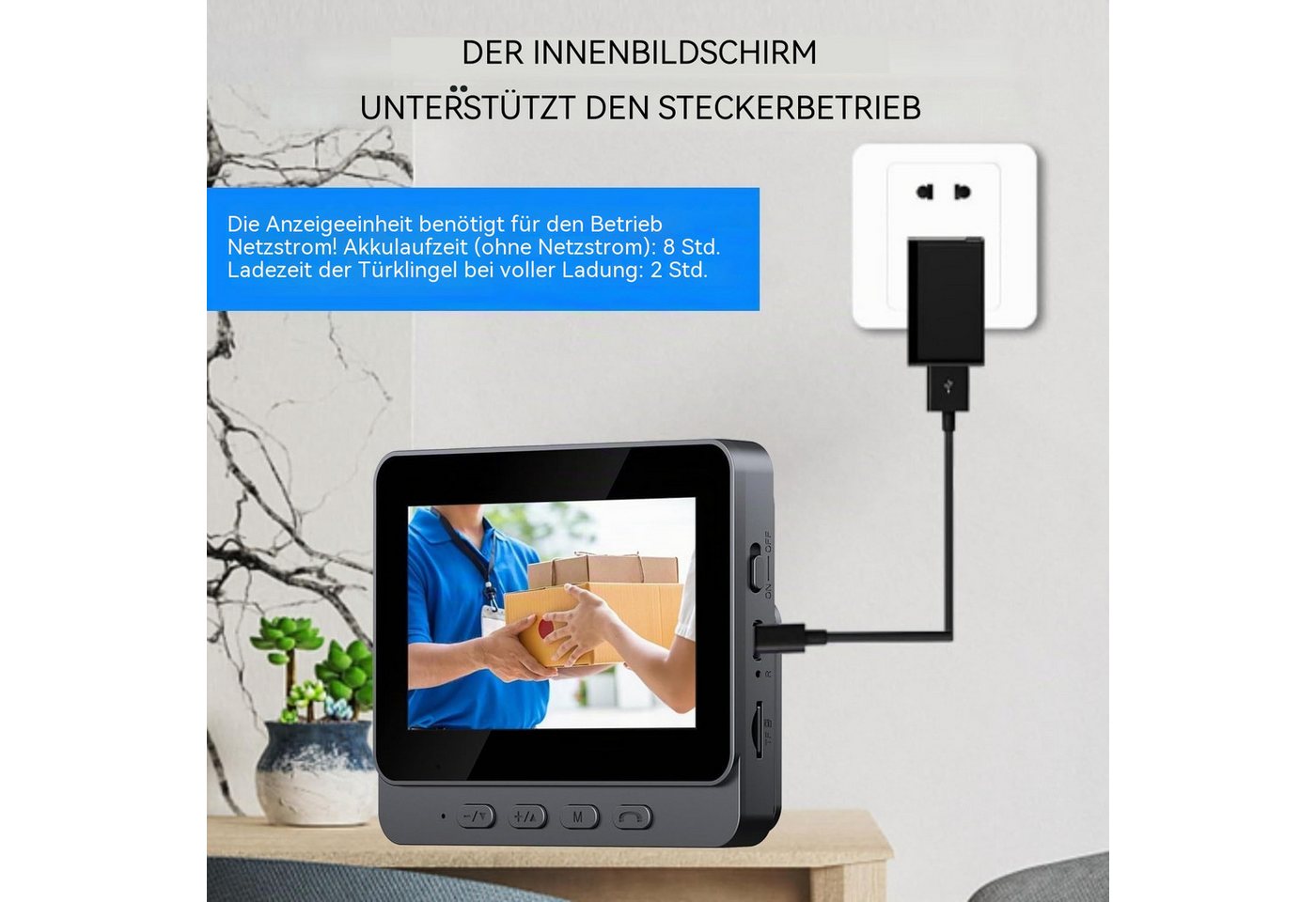 Topcony Überwachungskamera Video-Türsprechanlage Videotürklingel Video Doorbell 4,3 Zoll kabellos (Außen, Innen, Türklingel-Kamera, kabellos, mit Monitor, Video Gegensprechanlage mit 11cm Zwei-Wege-Audio, großem Bildschirm, Telefon-Sicherheitskamera)