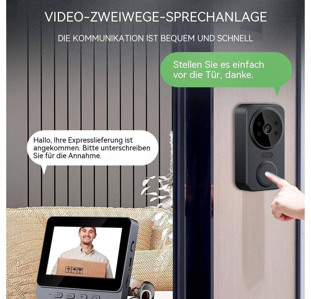 Topcony Überwachungskamera Video Türklingel mit Kamera kabellos 4,3 Zoll Farbdisplay (Innenbereich, Außenbereich, Drahtlose Video Türklingel mit Kamera, HD Kamera Gegensprechanlage Infrarot Nachtsicht Zwei-Wege-Audio, Kabellose Funkklingel ohne App & WLAN)