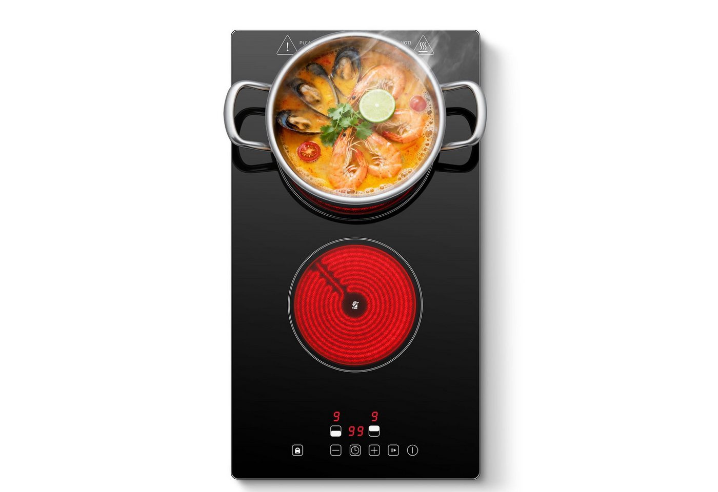 SNDOAS Elektro-Kochfeld, Glaskeramikkochfeld 2 Platten 3000W Touch‑Steuerung