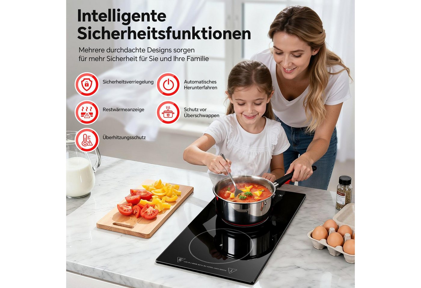 SNDOAS Elektro-Kochfeld, Glaskeramikkochfeld 2 Platten 3000W Touch‑Steuerung Bild 2