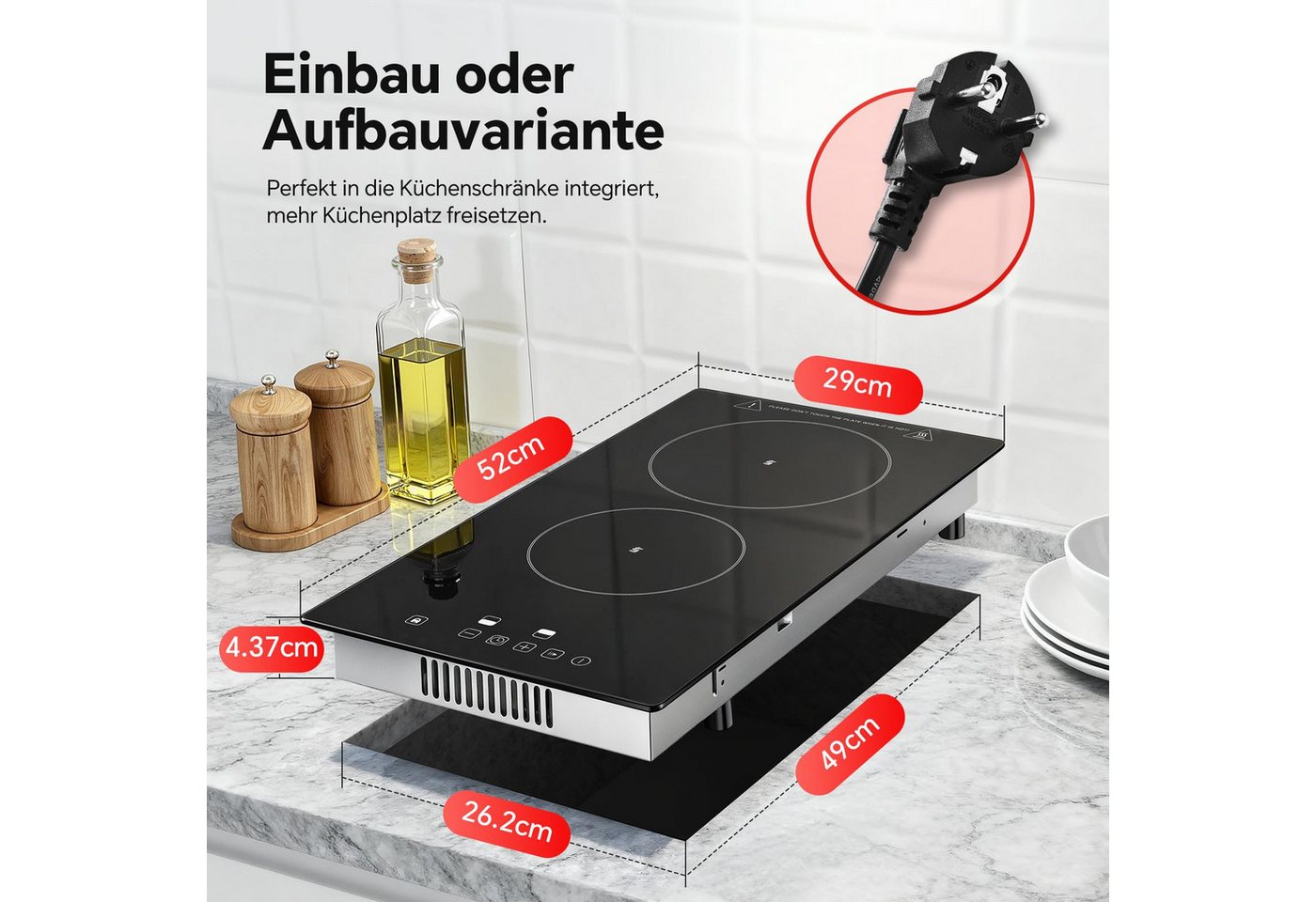 SNDOAS Elektro-Kochfeld, Glaskeramikkochfeld 2 Platten 3000W Touch‑Steuerung Bild 4