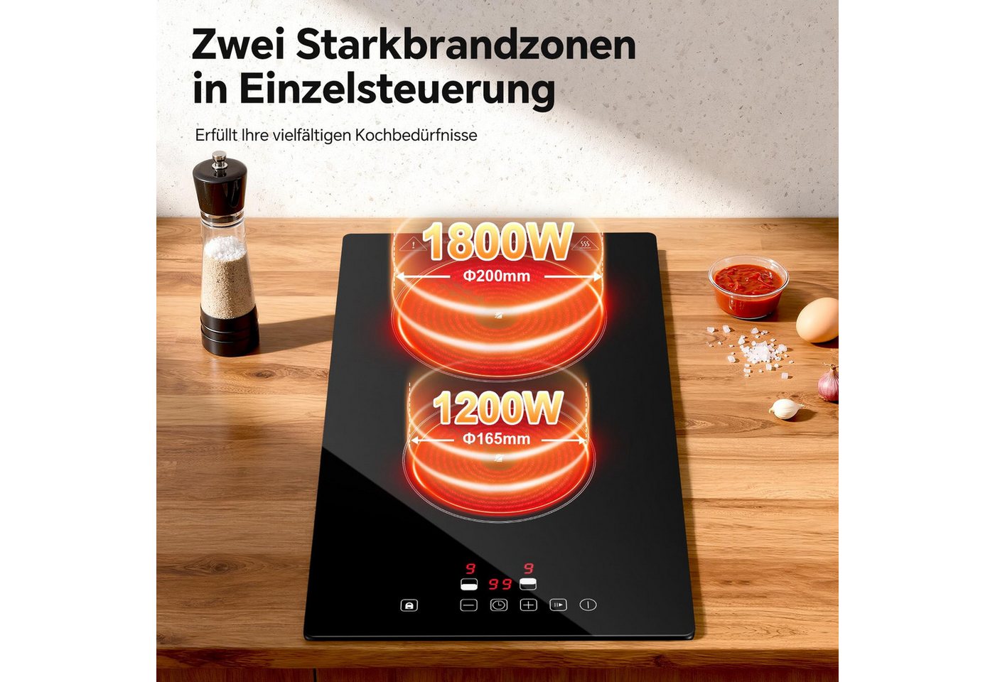 SNDOAS Elektro-Kochfeld, Glaskeramikkochfeld 2 Platten 3000W Touch‑Steuerung Bild 5