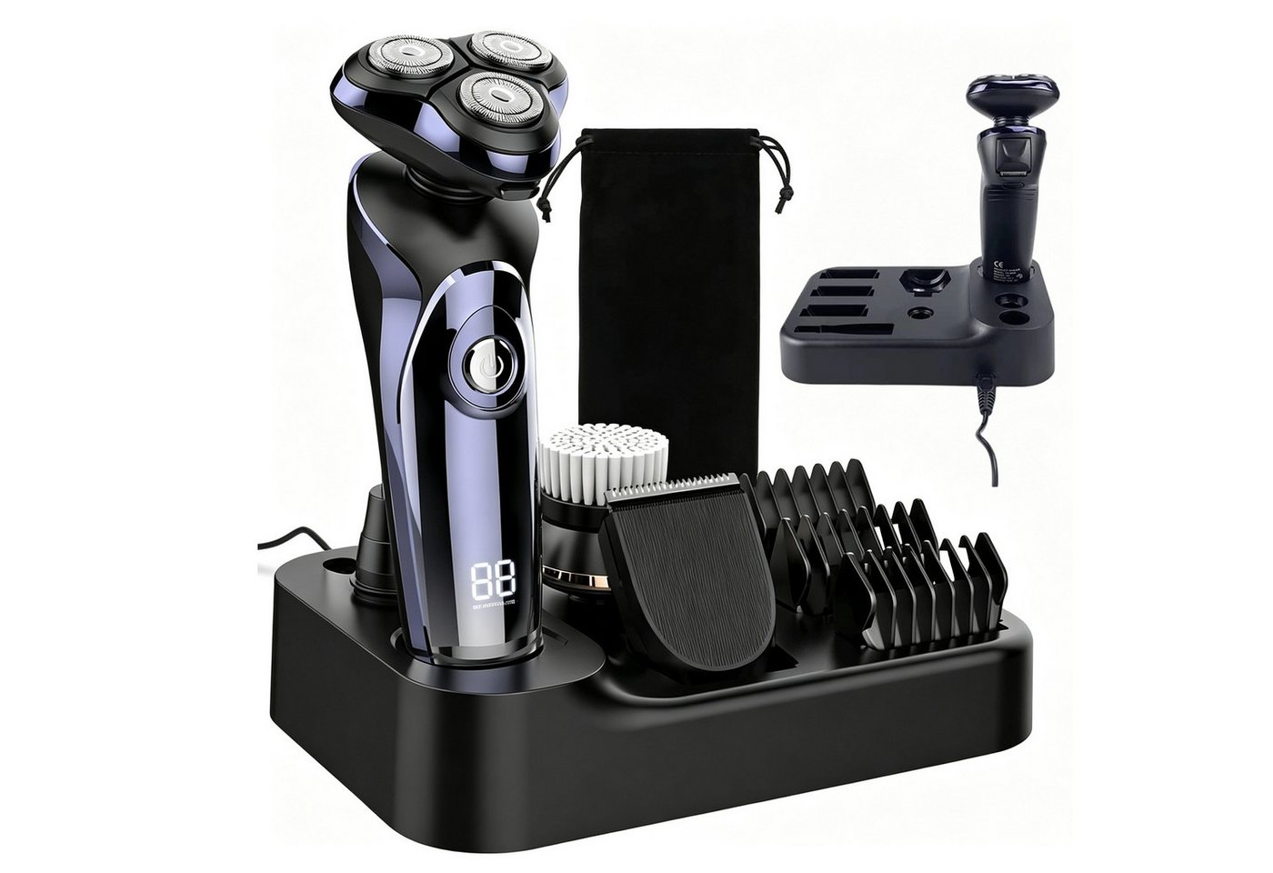 AKKEE Elektrorasierer 4-In-1 Elektrischer Rasierapparat Nass- und Trockenrasierer IPX7, USB Charge Station, 99-120Min Laufzeit, LCD-Display Bild 3