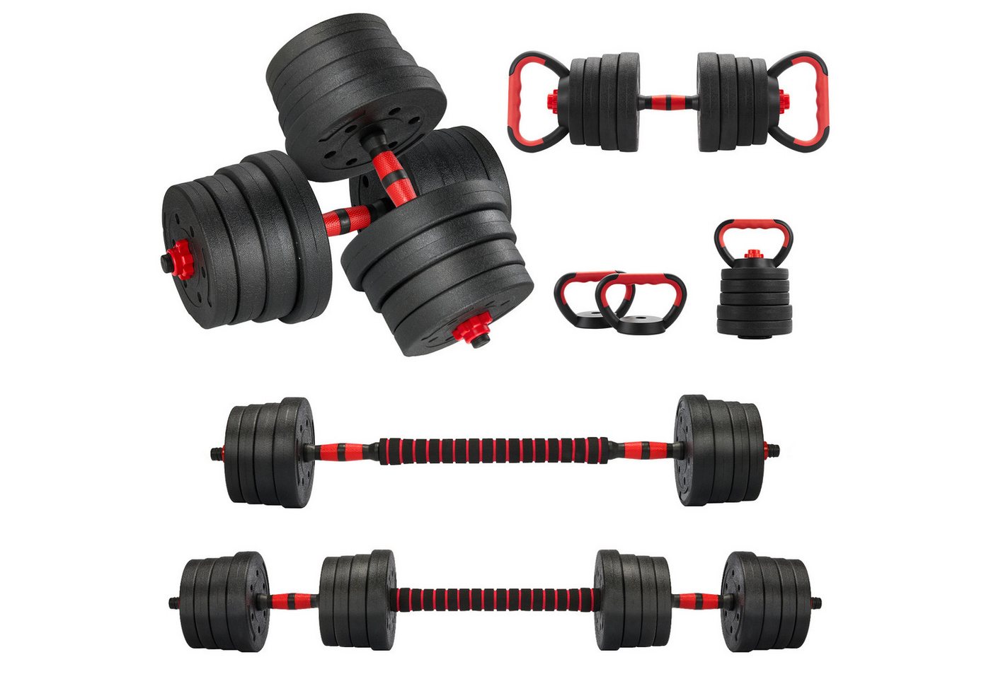 TEENO Hantel-Set 6‑in‑1‑Hantel‑Set für Heim‑Fitness, Verstellbare Gewichte, 30 kg, mit Kugelhanteln, Langhanteln, Liegestütz-Rack Bild 5