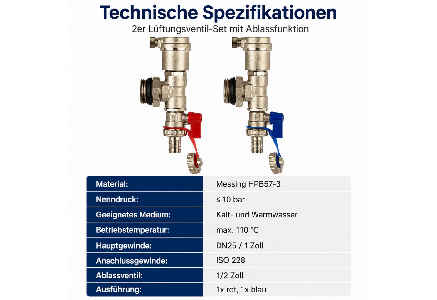 ART OF BAAN Heizkreisverteiler Lüftungsventil-Set Messing DN25 1 Zoll Ablassfunktion Heizkreisvertert Bild 4