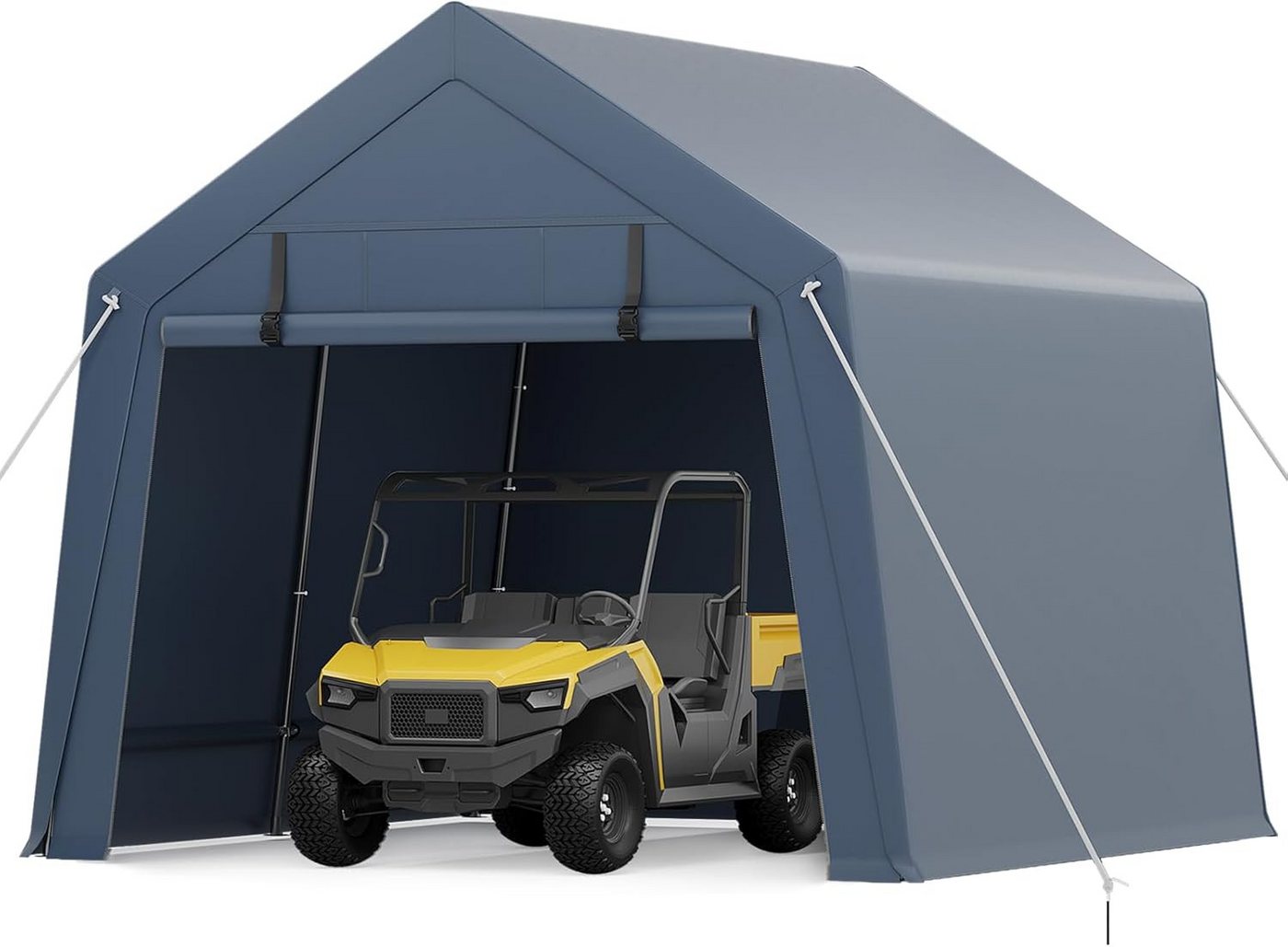 GarveeMore Gerätezelt mit feuerverzinktem Stahlrahmen & PE-Abdeckung für Terrasse, Wasserdichter Carport Unterstand für Auto, Motorrad & Gartengeräte