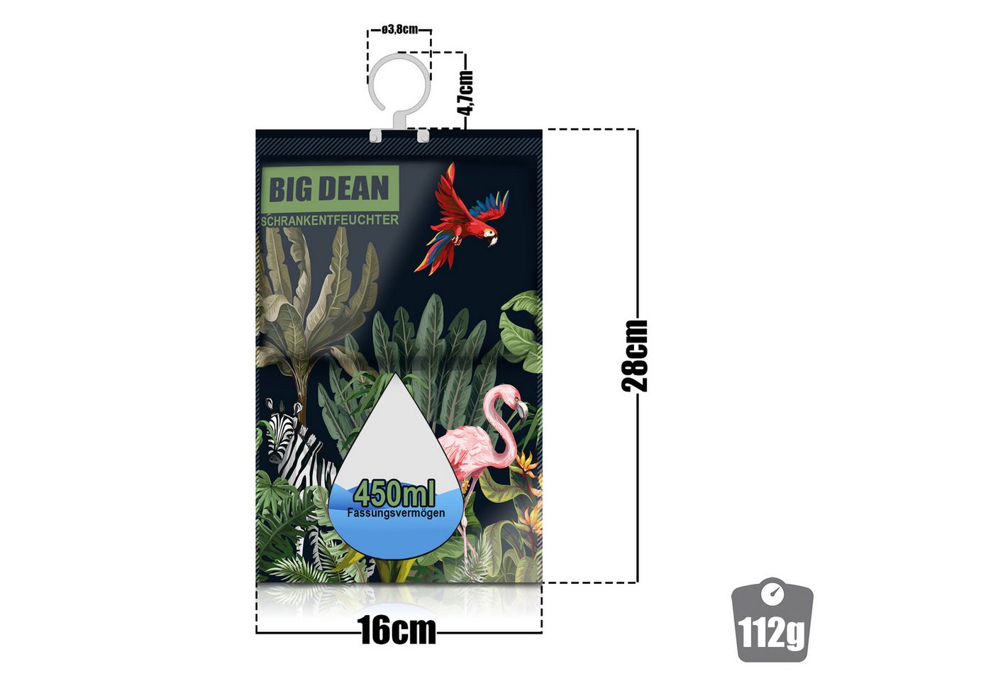 BigDean Luftentfeuchter 30er Pack XL Luftentfeuchter Kleiderschrank - je Beutel bis zu 450ml, für 5 m³ Räume, Entfeuchtung 0,01 l/Tag, Tank 0,45 l, Stromlos, Geräuschlos
