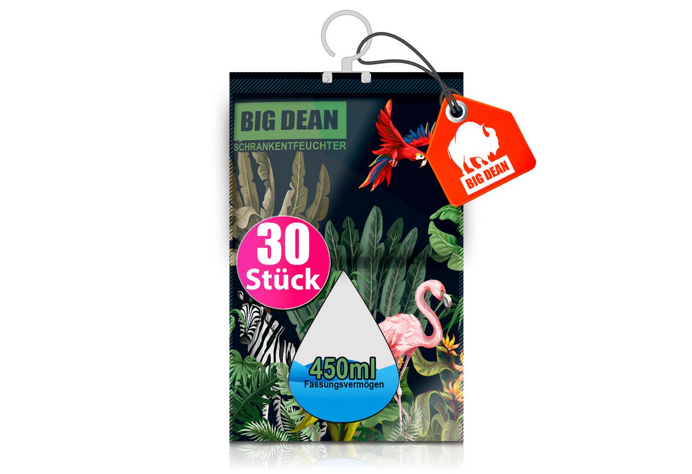 BigDean Luftentfeuchter 30er Pack XL Luftentfeuchter Kleiderschrank - je Beutel bis zu 450ml, für 5 m³ Räume, Entfeuchtung 0,01 l/Tag, Tank 0,45 l, Stromlos, Geräuschlos Bild 2