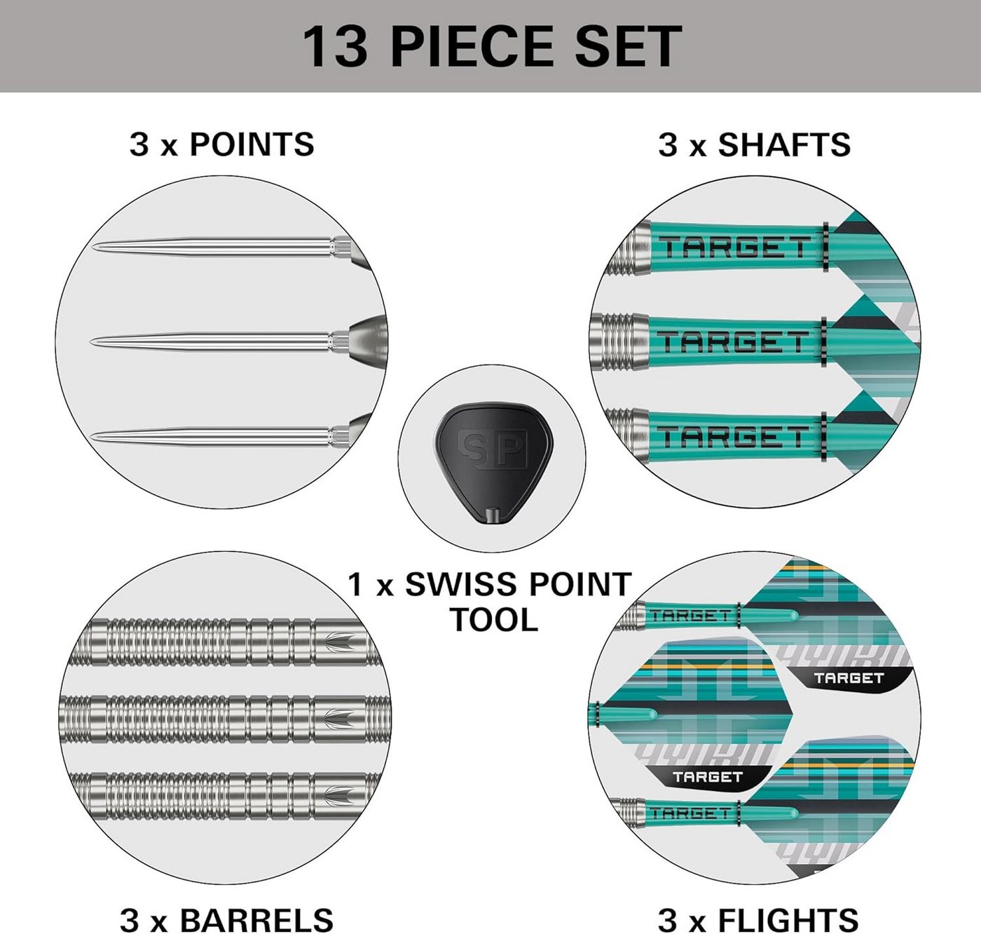 TARGET DARTS Dartpfeil Hydro-Steeldart-Set, 22 g (Barrel 03), 90-%-Tungsten, SP-Tool inkl.