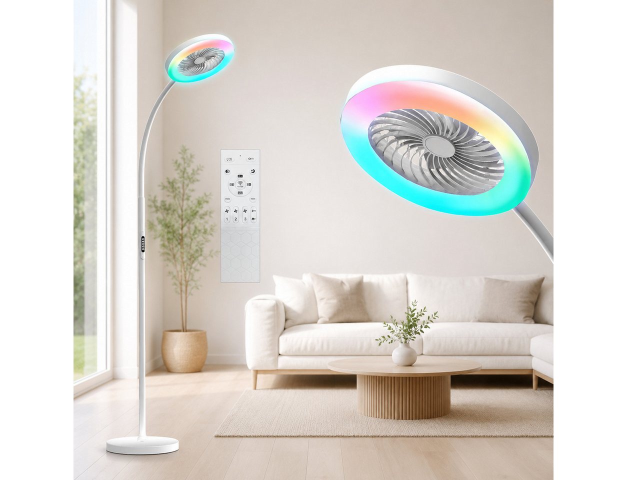 Lapamax Standventilator Ventilator & Stehlampe Wohnzimmer 2 in 1, 3 Windgeschwindigkeitsstufen, mit 3 Windstufen, flexiblem Hals, Dimmable, Timer Bild 3
