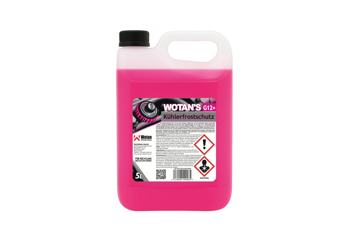 Wotan Solutions Kühlerfrostschutz G12+ AF12+ Kühlmittel Fertiggemisch 5 L bis -37 °C, 5 l, Frostschutz, Überhitzungsschutz, Korrosionsschutz