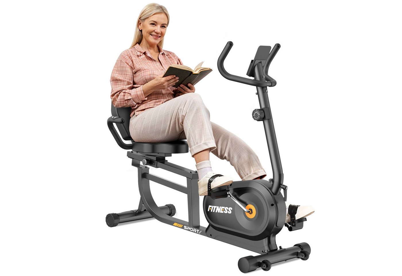 Gywowken Liege-Heimtrainer Liegeheimtrainer, 16 Stufen magnetischer Widerstand, LCD Display mit Pulsmessung, verstellbarer Sitz & Rückenlehne Bild 3