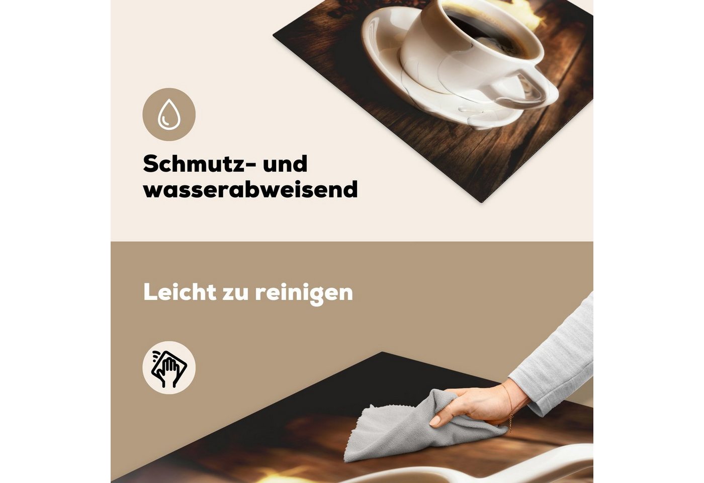MuchoWow Herd-Abdeckplatte Eine heiße Tasse Kaffee mit Kaffeebohnen, Vinyl, (1 tlg), Abdeckung Induktionskochfeld Schutzmatte, Küche Deko, 65x52 cm Bild 5