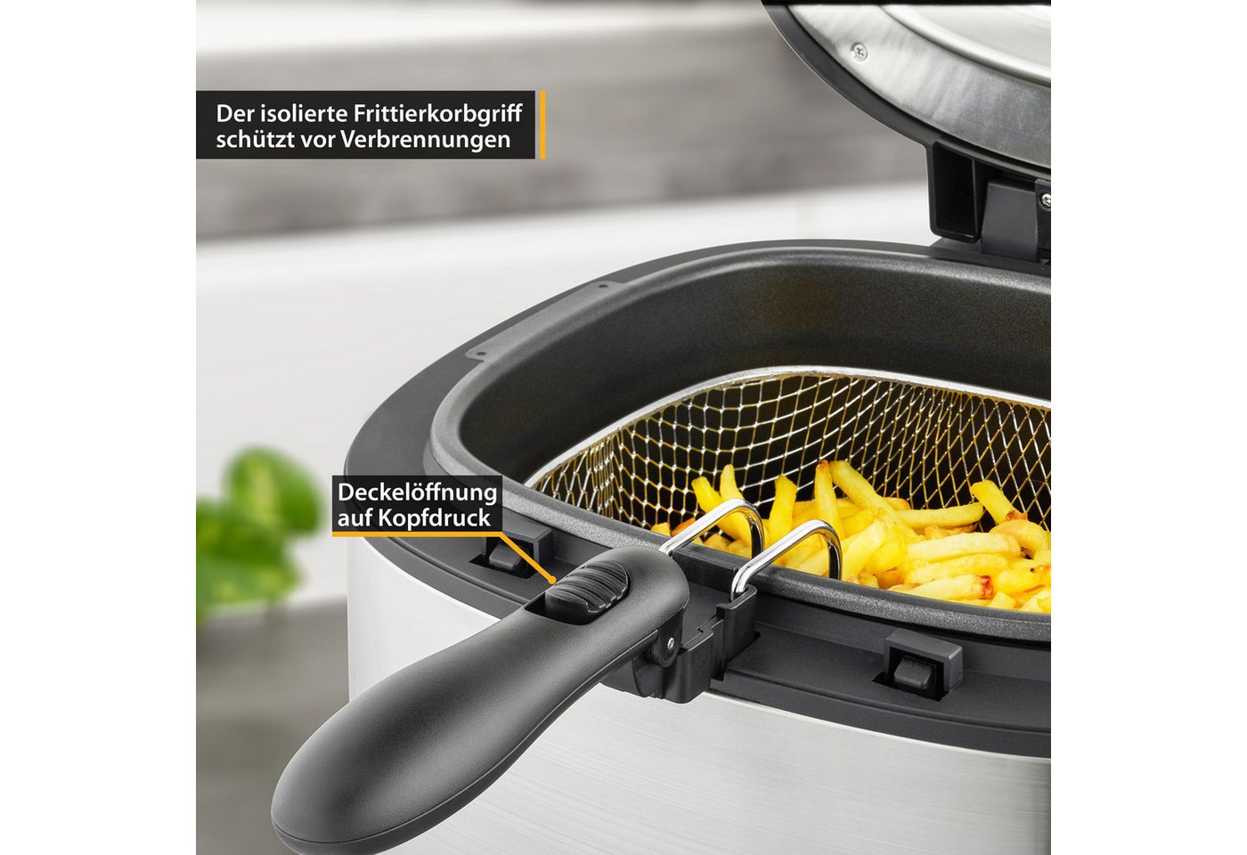 TZS FIRST AUSTRIA Fritteuse mit Öl, 2,8L Kapazität, einstellbare Temperatur 130°C - 190°C, 1800 W, Antihaftbeschichtung, isolierter Frittierkorbgriff, 1800W