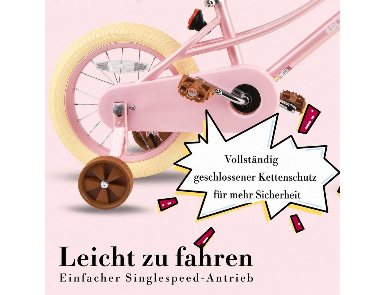 Vankel Kinderfahrrad für Mädchen, 12–20 Zoll, ab 2 jahre, 1 Gang, Mit Korb, Puppensitz und Stützrädern