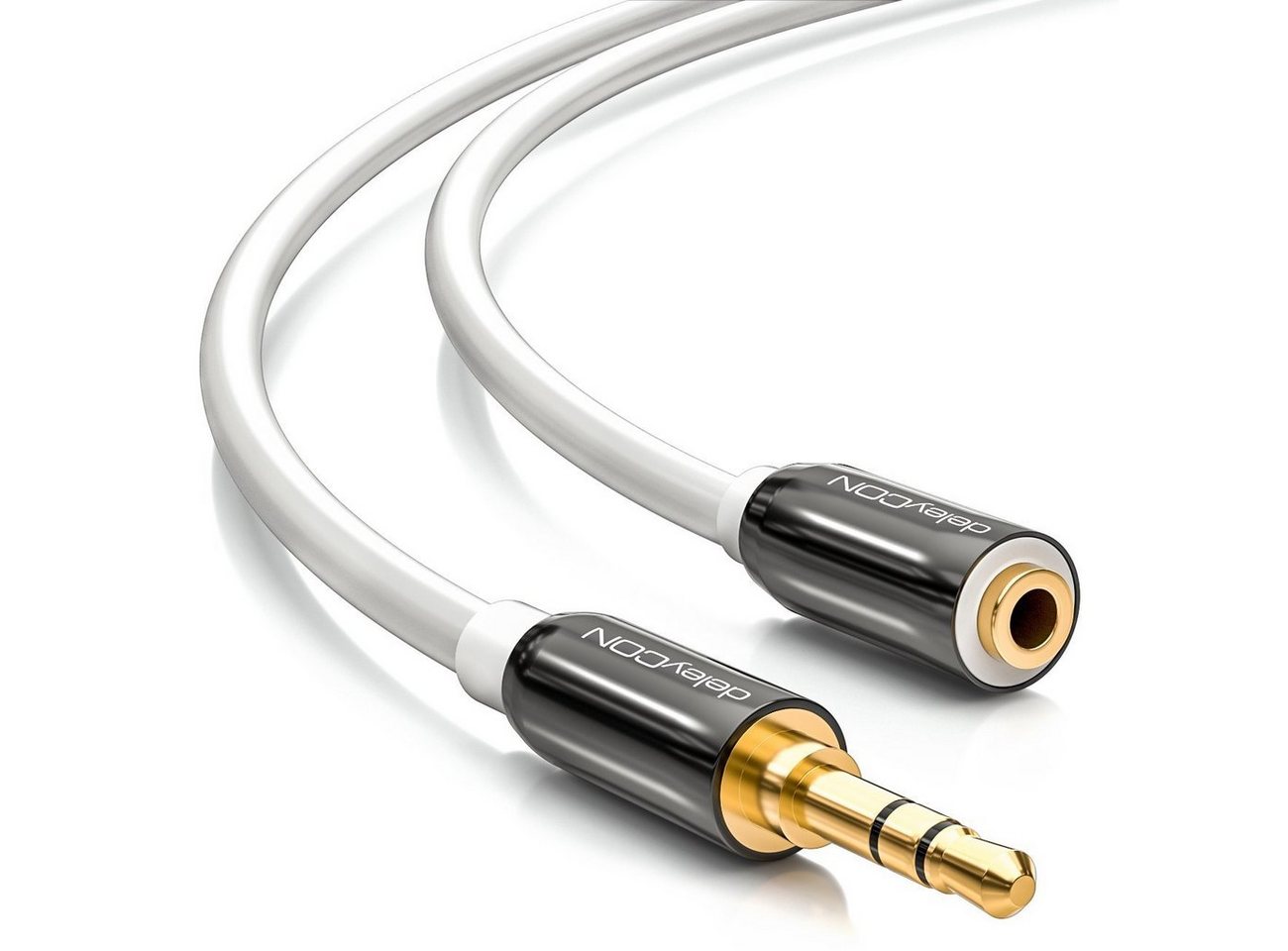 deleyCON deleyCON 3m Klinkenverlängerungskabel weiß 3,5mm Stecker zu Buchse Audio-Kabel Bild 4