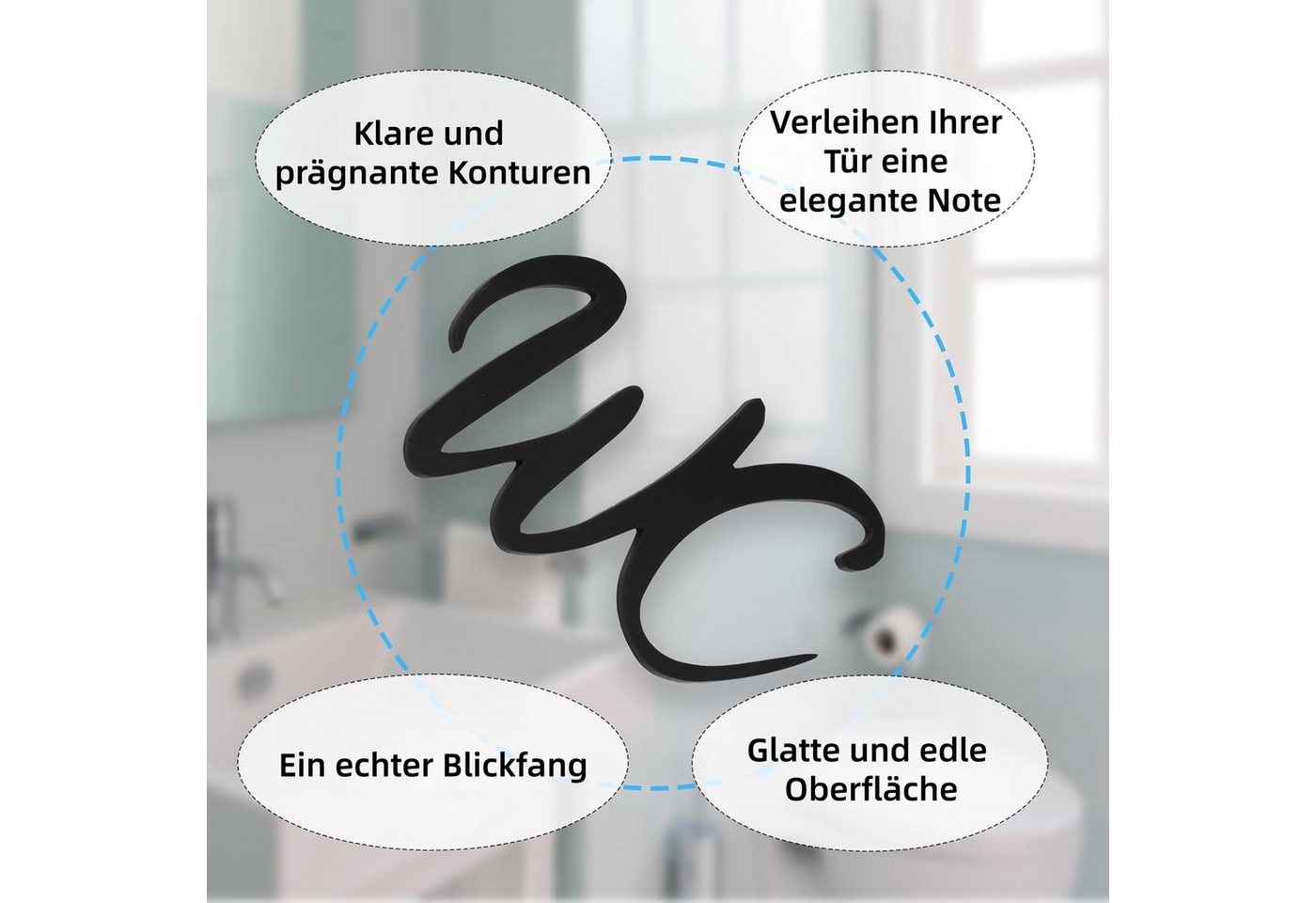 FOUORTUNATE-BEE Hinweisschild Selbstklebendes WC-Schild aus Acryl für Türen, Modernes Badezimmer-Symbol aus Acryl