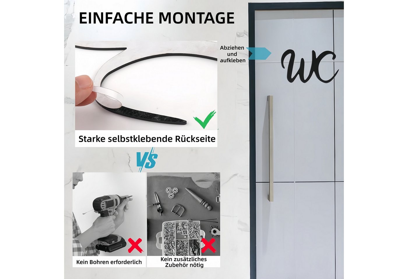 FOUORTUNATE-BEE Hinweisschild Selbstklebendes WC-Schild aus Acryl für Türen, Modernes Badezimmer-Symbol aus Acryl Bild 2