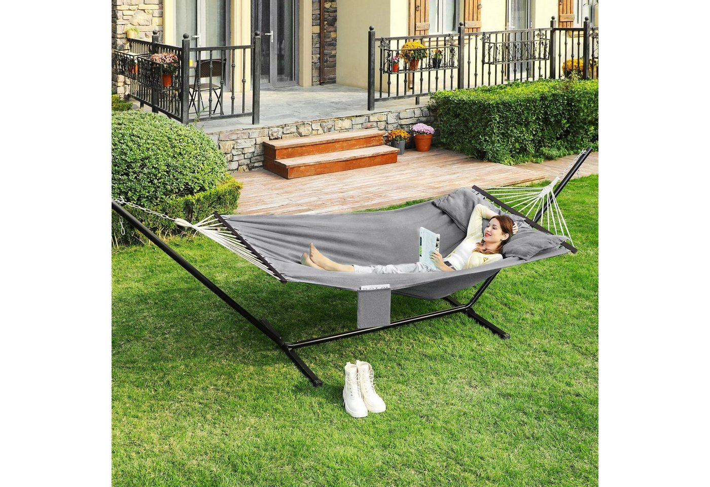 SONGMICS Hängematte Outdoor Mehrpersonen, Stabhängematte, Doppelhängematte, 210 x 150 cm(LxB), bis zu 300 kg belastbar, tragbar Bild 4