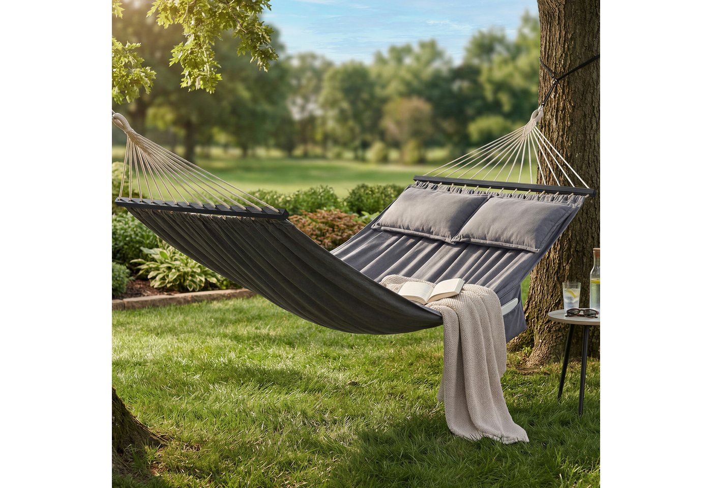 SONGMICS Hängematte Outdoor Mehrpersonen, Stabhängematte, Doppelhängematte, 210 x 150 cm(LxB), bis zu 300 kg belastbar, tragbar Bild 5