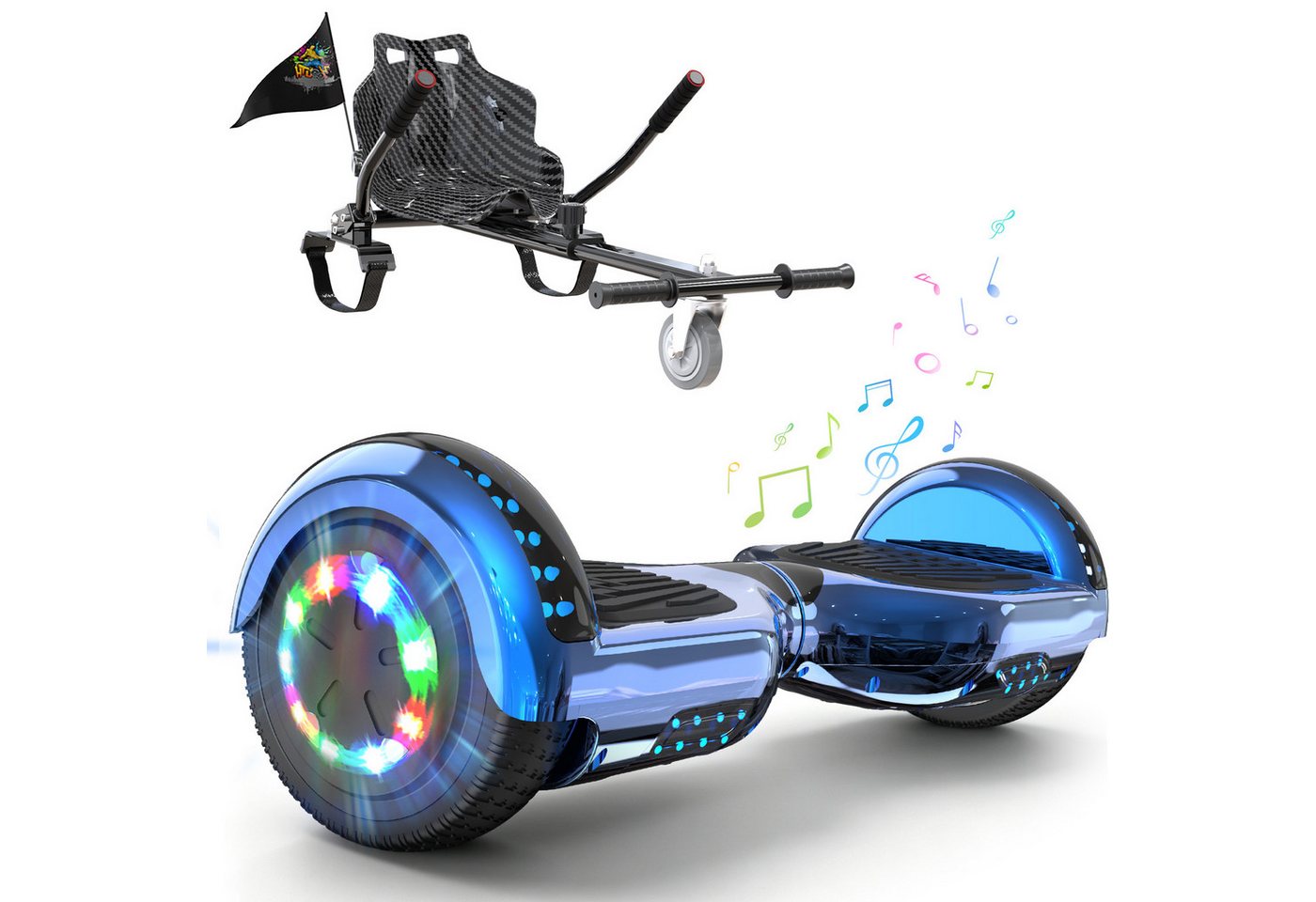 RCB Balance Scooter Kart Set, 6,5 Zoll Hoverboard mit Sitz für Kinder, Hoverboard mit Go-Kart