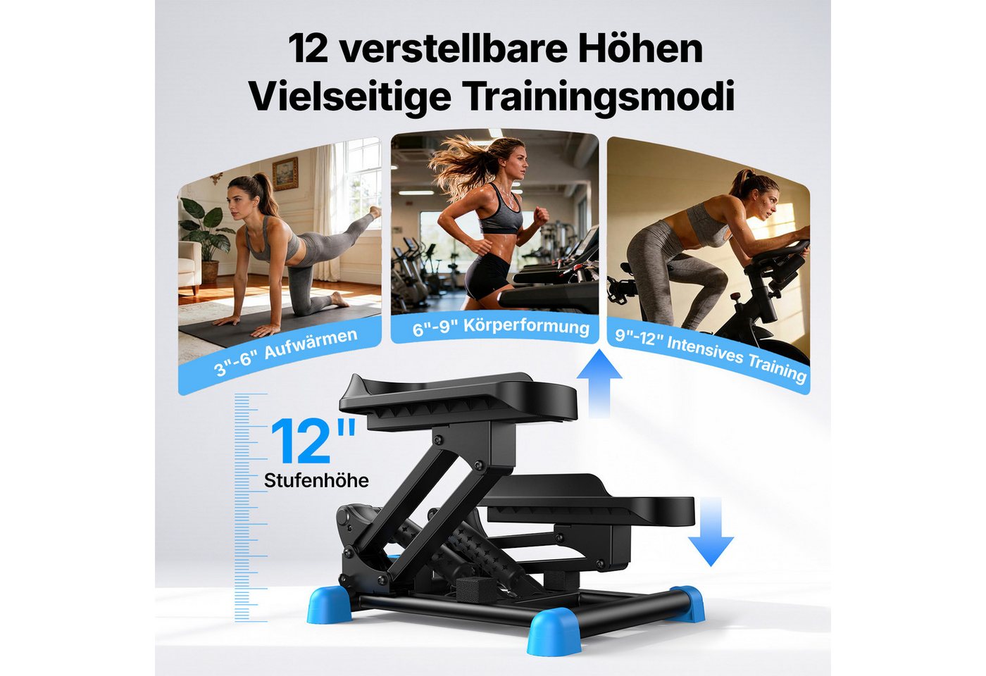 MERACH Mini-Stepper 3-in-1, Hydraulischer Beintrainer mit LCD-Display (3-in-1 Stepper-Set mit 2 Trainingsbändern für Ganzkörpertraining, 1-tlg., Enthält Mini-Stepper, 2 Widerstandsbänder, Werkzeug & Anleitung), 12 Höhenstufen, leiser Hydraulikantrieb, LCD-Monitor, bis 150 kg Bild 5
