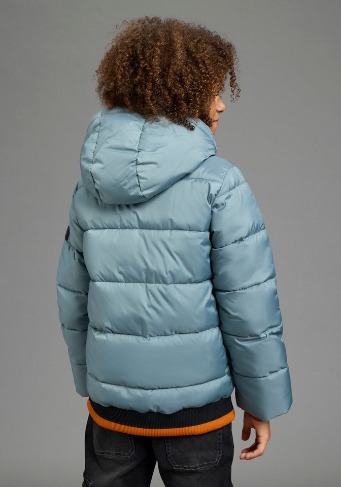 Bruno Banani Outdoorjacke BRUNO BANANI Steppjacke mit modischen Rib-Bündchen Warme Jacke mit Kapuze, Fleecefutter, windabweisend, wasserabweisend