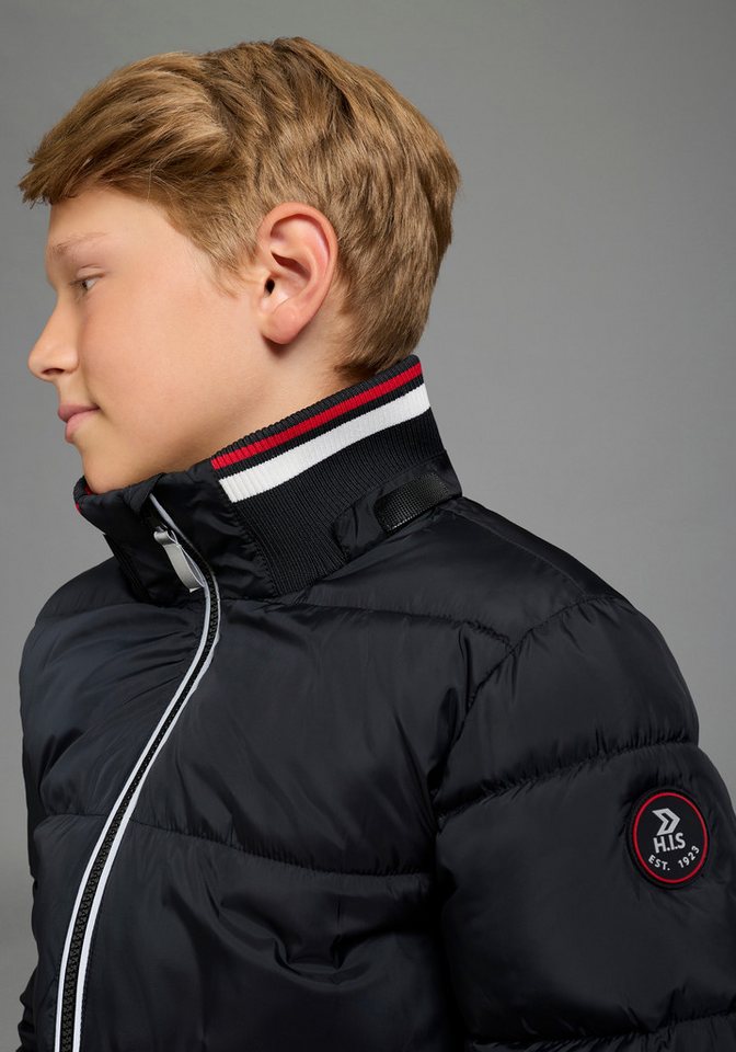H.I.S Outdoorjacke H.I.S Winterjacke mit Ringelbündchen Warme Jacke mit Ringelbündchen und Fleecefutter, abnehmbarer Kapuze
