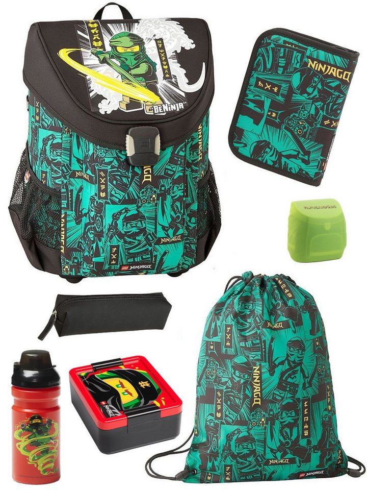LEGO® Bags Schulranzen Lego Ninjago Schultasche Easy Green ab der 1. Klasse (Set, 7-tlg., inkl. Federmappe, Ninjago Brotdose und Trinkflasche), ergonomisch, 790 Gramm leicht, mit Brustgurt, Ninja Lloyd Bild 5