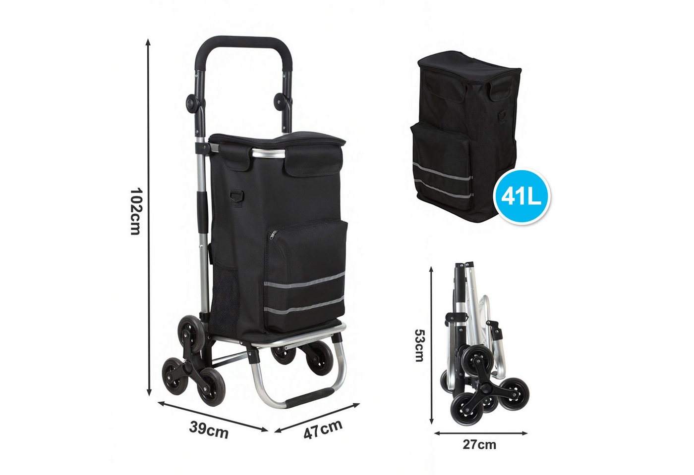 Clanmacy Einkaufstrolley Einkaufstrolley Klappbarer Einkaufswagen mit Kühlfach, Treppensteiger Bild 3