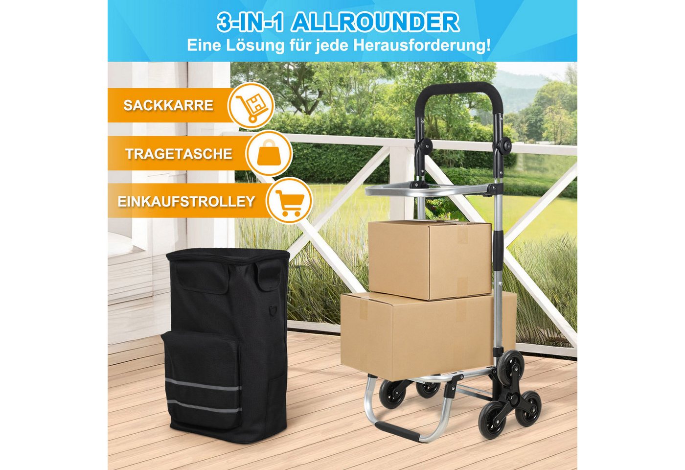 Clanmacy Einkaufstrolley Einkaufstrolley Klappbarer Einkaufswagen mit Kühlfach, Treppensteiger Bild 4