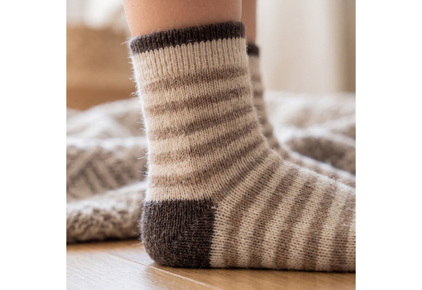 Black Snake Thermosocken Kinder Wollsocken mit Alpakawolle in Ringeloptik für Jungen & Mädchen (Socken-Set, 4-Paar) Vorgewaschene Qualität bleibt formstabil und filzt beim Waschen nicht