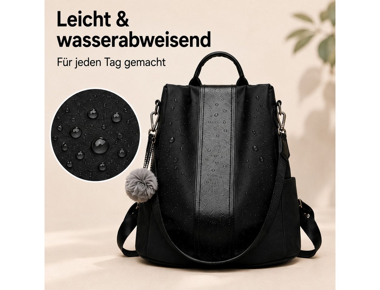Fyrove Rucksack Damen Anti-Diebstahl Cityrucksack wasserabweisend Nylon, Rucksacktasche 2-in-1 mit Schultergurt für Alltag Reise Freizeit Bild 2