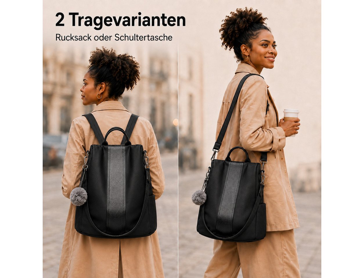 Fyrove Rucksack Damen Anti-Diebstahl Cityrucksack wasserabweisend Nylon, Rucksacktasche 2-in-1 mit Schultergurt für Alltag Reise Freizeit Bild 5