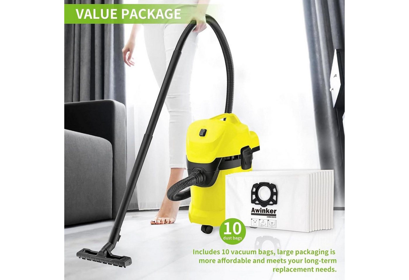 FELIXLEO Staubsaugerzubehörtasche KFI 357 Staubsaugerbeutel für Kärcher WD2 WD3 KWD1 KWD2 (1-tlg)