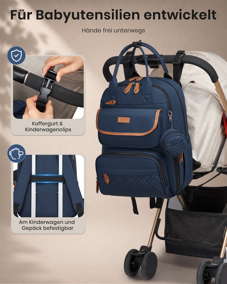 KONO Wickelrucksack, Multifunktionaler Babyrucksack mit Laptopfach Bild 2