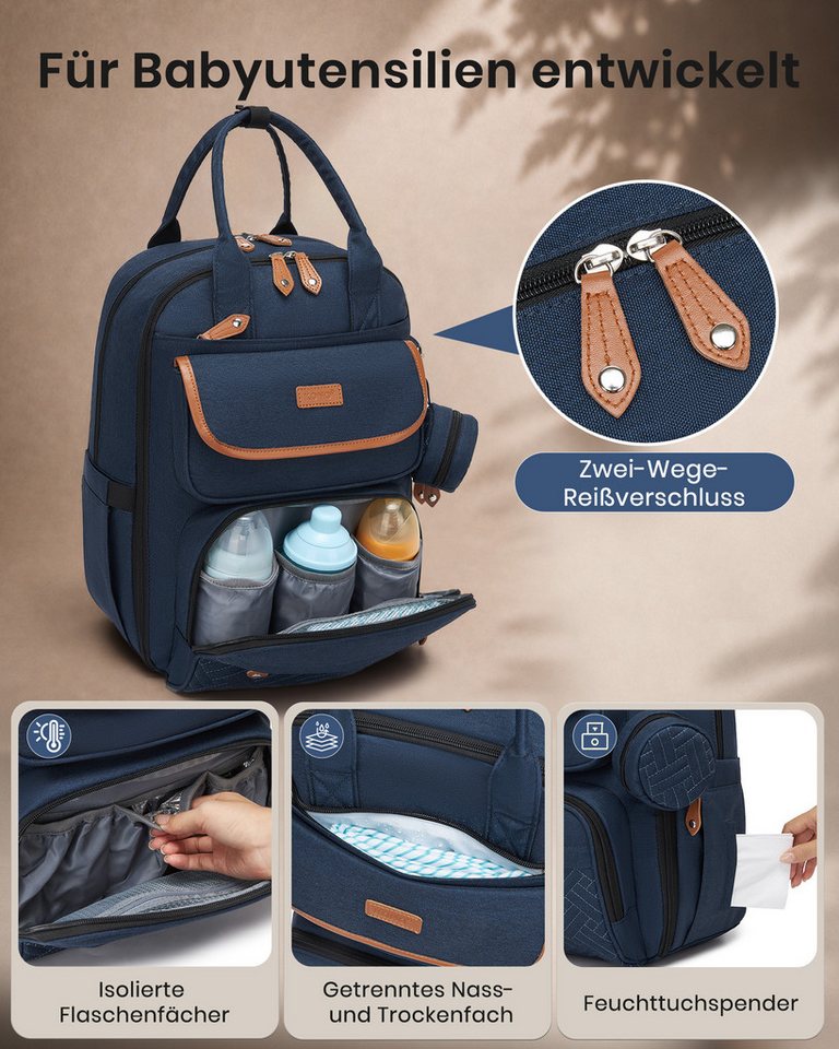 KONO Wickelrucksack, Multifunktionaler Babyrucksack mit Laptopfach Bild 3