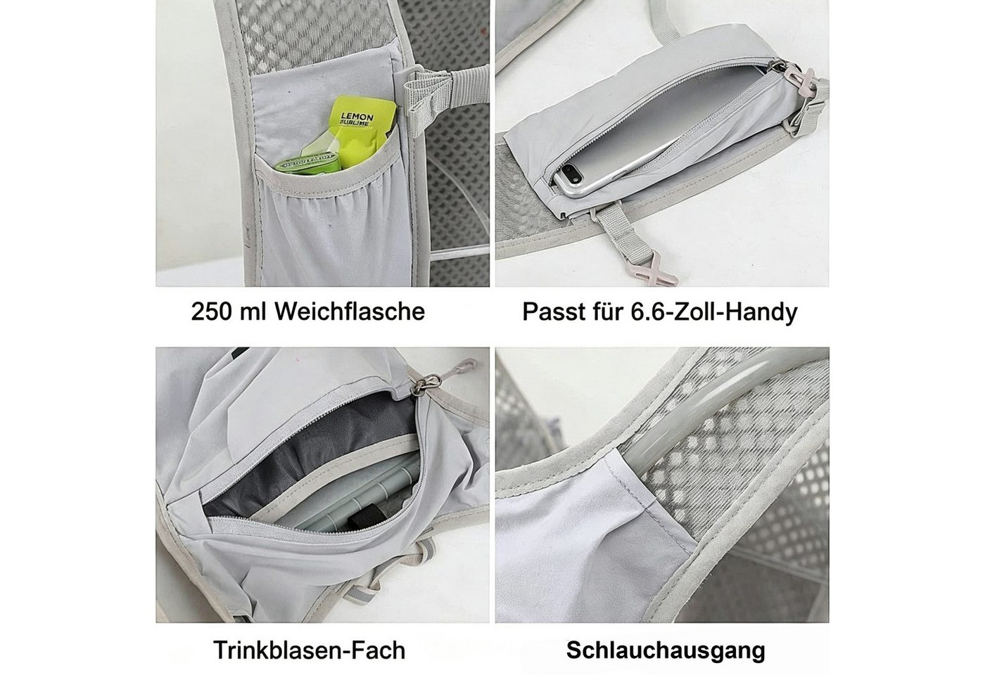 Vornix Trinkrucksack 15L Laufweste Rucksack, Leichte Laufweste für Herren Damen (Atmungsaktive Trinkweste mit Trinkblasenfach, Handytasche & Flaschenhalter), Verstellbar für Joggen, Radfahren, Trailrunning Bild 3