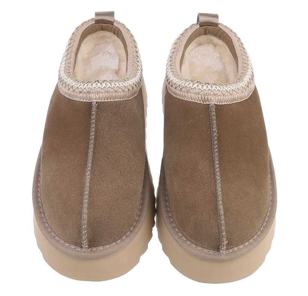 Ital-Design Echtleder Damen Slip-on Plateau Clog mit Profilsohle Snowboots (92392423) Flach Stiefeletten in Hellbraun