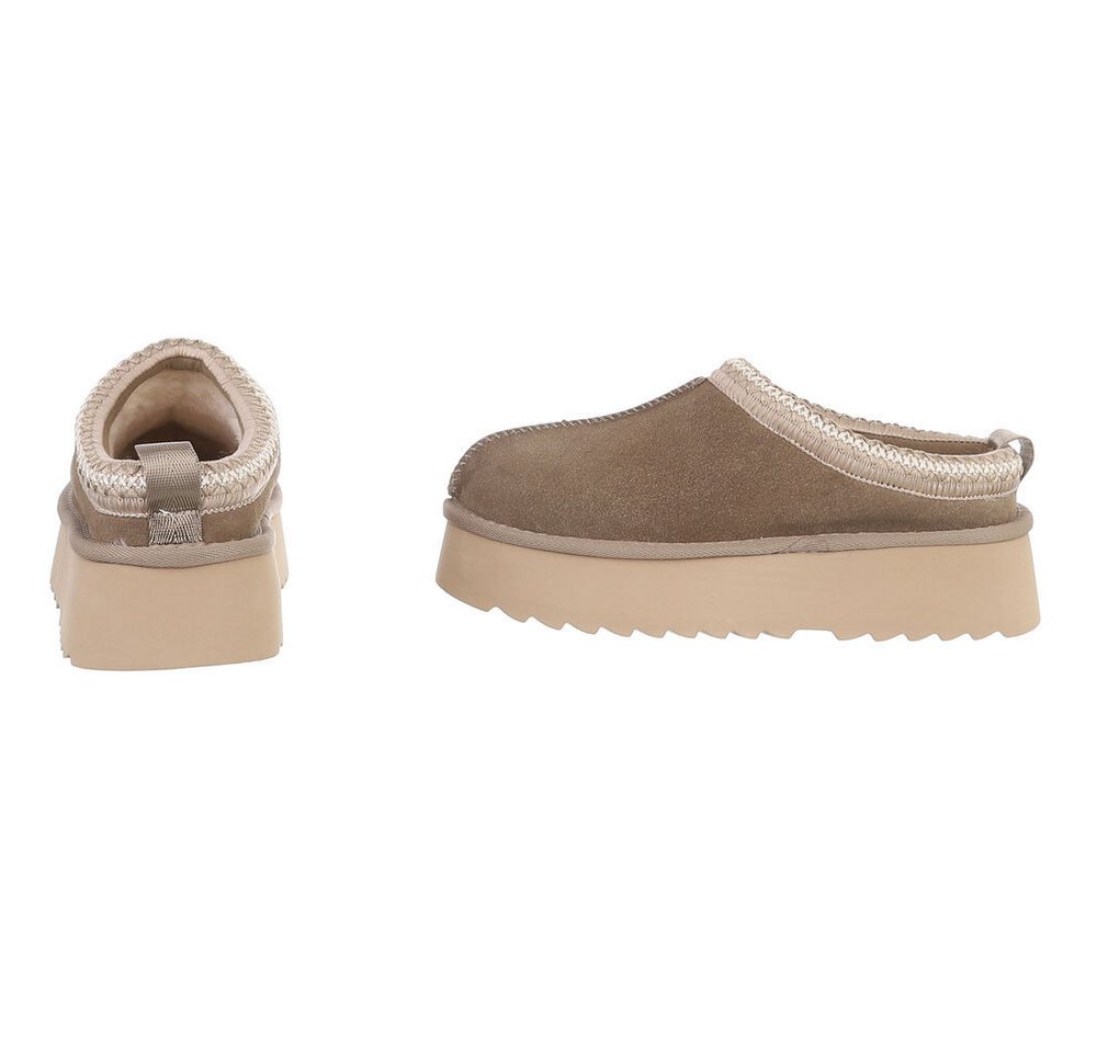Ital-Design Echtleder Damen Slip-on Plateau Clog mit Profilsohle Snowboots (92392423) Flach Stiefeletten in Hellbraun Bild 3