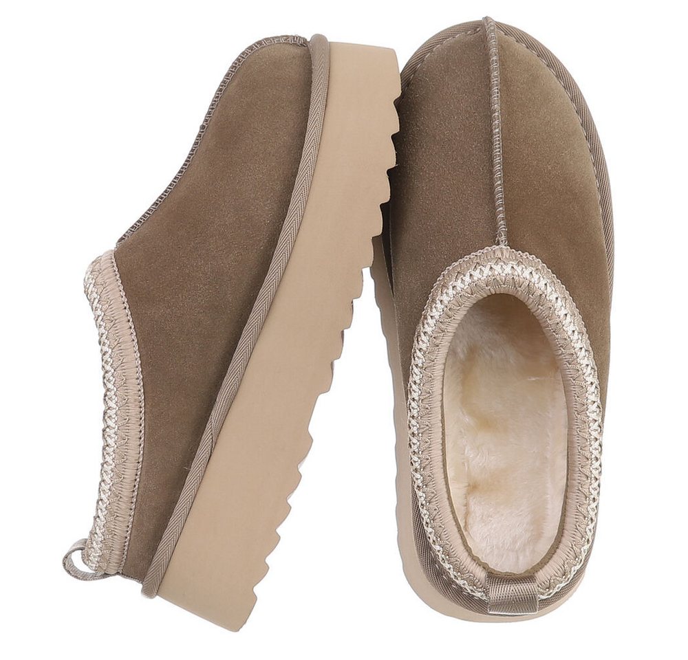 Ital-Design Echtleder Damen Slip-on Plateau Clog mit Profilsohle Snowboots (92392423) Flach Stiefeletten in Hellbraun Bild 4
