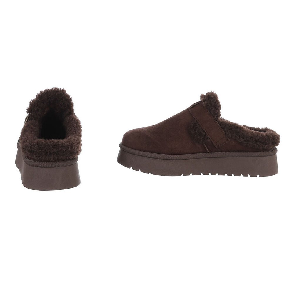 Ital-Design Damen Clog mit Fellfutter und Plateau-Sohle Snowboots (92392357) Flach Plateaustiefeletten in Braun