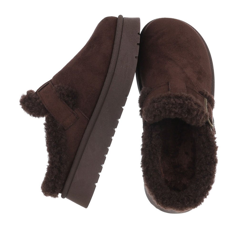 Ital-Design Damen Clog mit Fellfutter und Plateau-Sohle Snowboots (92392357) Flach Plateaustiefeletten in Braun Bild 5