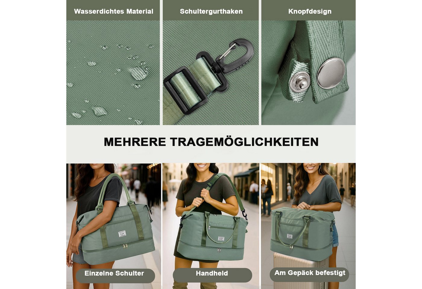 TAN.TOMI Reisetasche Wasserdicht Travel Duffle Bag 46x46x23 Tragetasche Sporttasche (Erweiterbar mit Trolley-Ärmel und Nasstasche), Fitnesstasche Trainingstasche Krankenhaustasche mit Schuhfach Bild 2