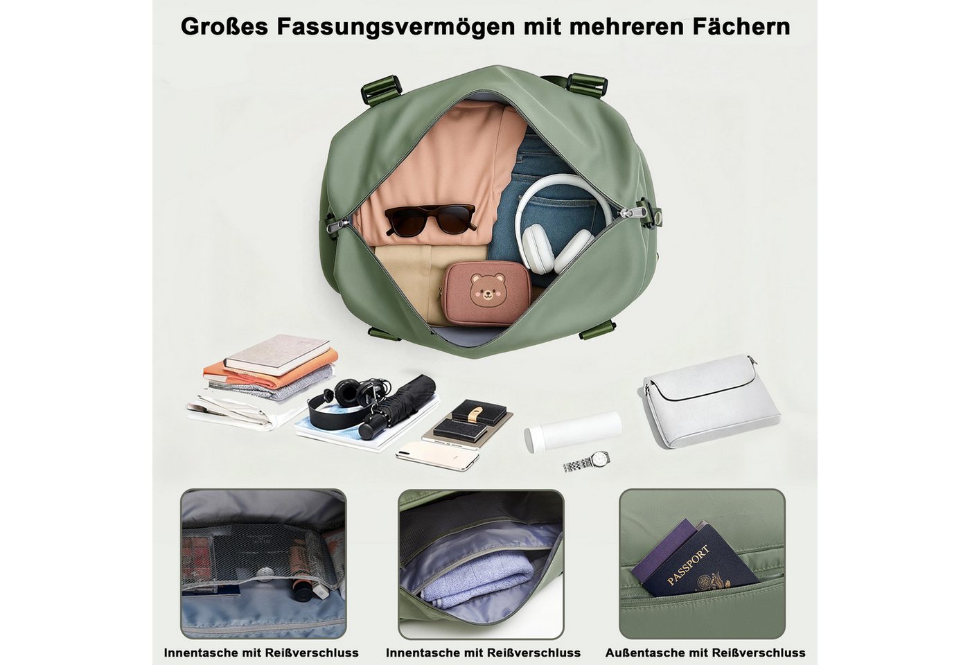 TAN.TOMI Reisetasche Wasserdicht Travel Duffle Bag 46x46x23 Tragetasche Sporttasche (Erweiterbar mit Trolley-Ärmel und Nasstasche), Fitnesstasche Trainingstasche Krankenhaustasche mit Schuhfach Bild 3