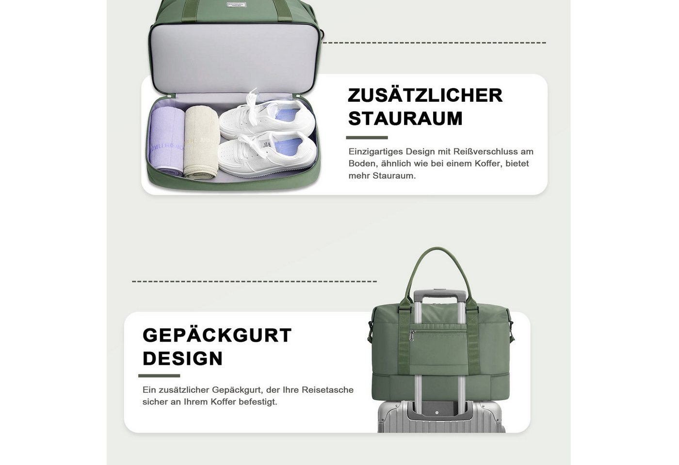 TAN.TOMI Reisetasche Wasserdicht Travel Duffle Bag 46x46x23 Tragetasche Sporttasche (Erweiterbar mit Trolley-Ärmel und Nasstasche), Fitnesstasche Trainingstasche Krankenhaustasche mit Schuhfach Bild 5