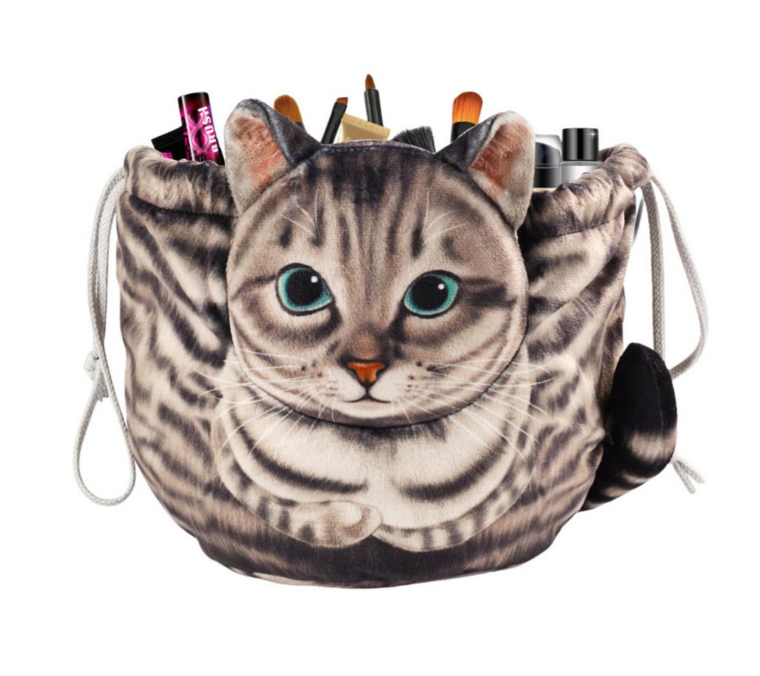 FOUORTUNATE-BEE Kulturbeutel Kosmetiktasche mit Katzenmotiv, groß & tragbar mit Kordelzug, Niedliche Make-up Tasche für Reisen, Geschenk für Katzenfans Bild 5