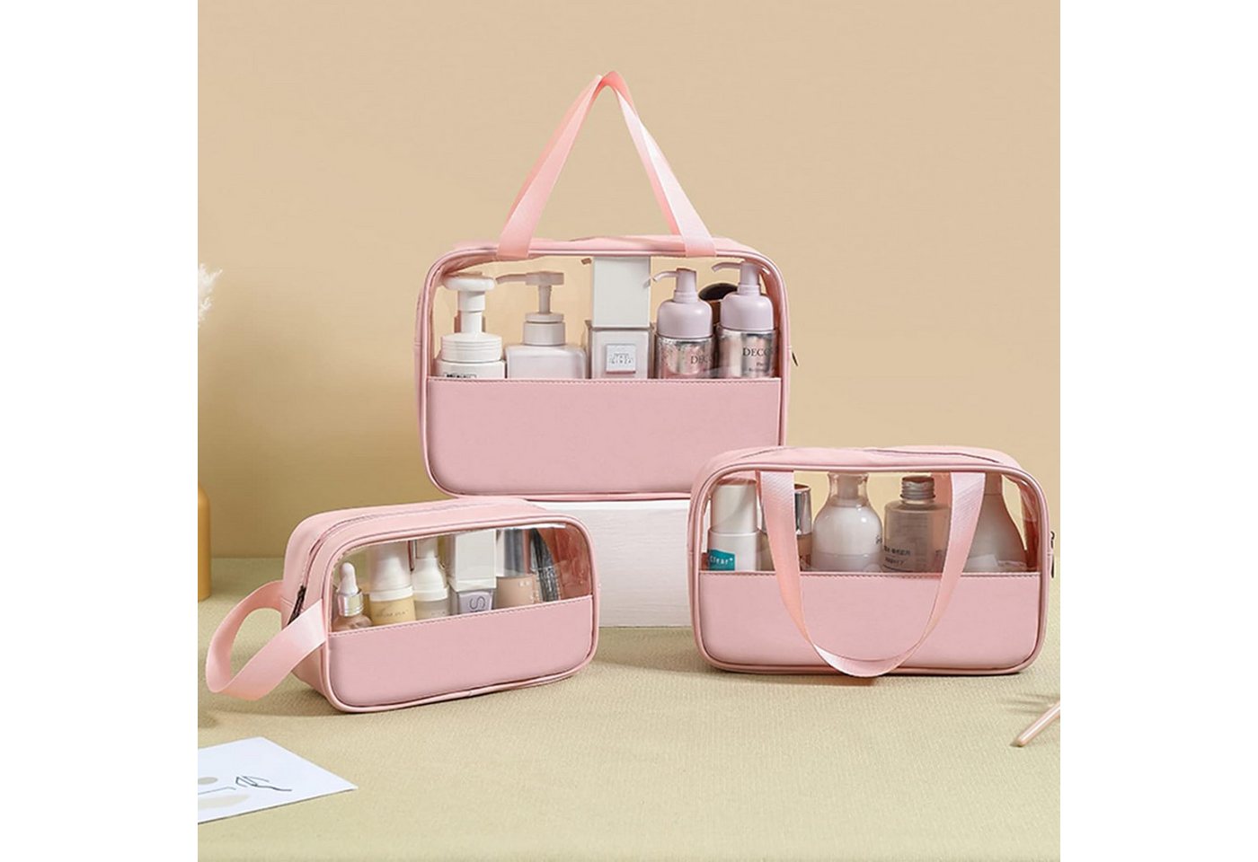 Coonoor Kosmetiktasche 3 Stück Wasserdicht PVC Kulturbeutel für Damen,Leicht Bild 3