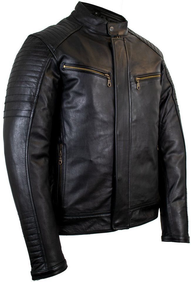 MDM Motorradjacke Herren Motorrad Lederjacke Echtleder Retro Bikerjacke Protektoren (Set, 1x Motorrad Lederjacke, 5x Protektoren) Retro Used Look, Herausnehmbare Protektoren, Thermofutter